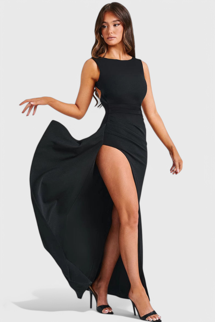 Robe Marion en Satin avec Dos Nu et Grande Fente