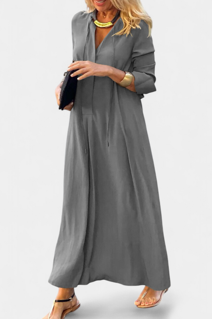 Robe Verónica à Manches Longues avec Décolleté en V