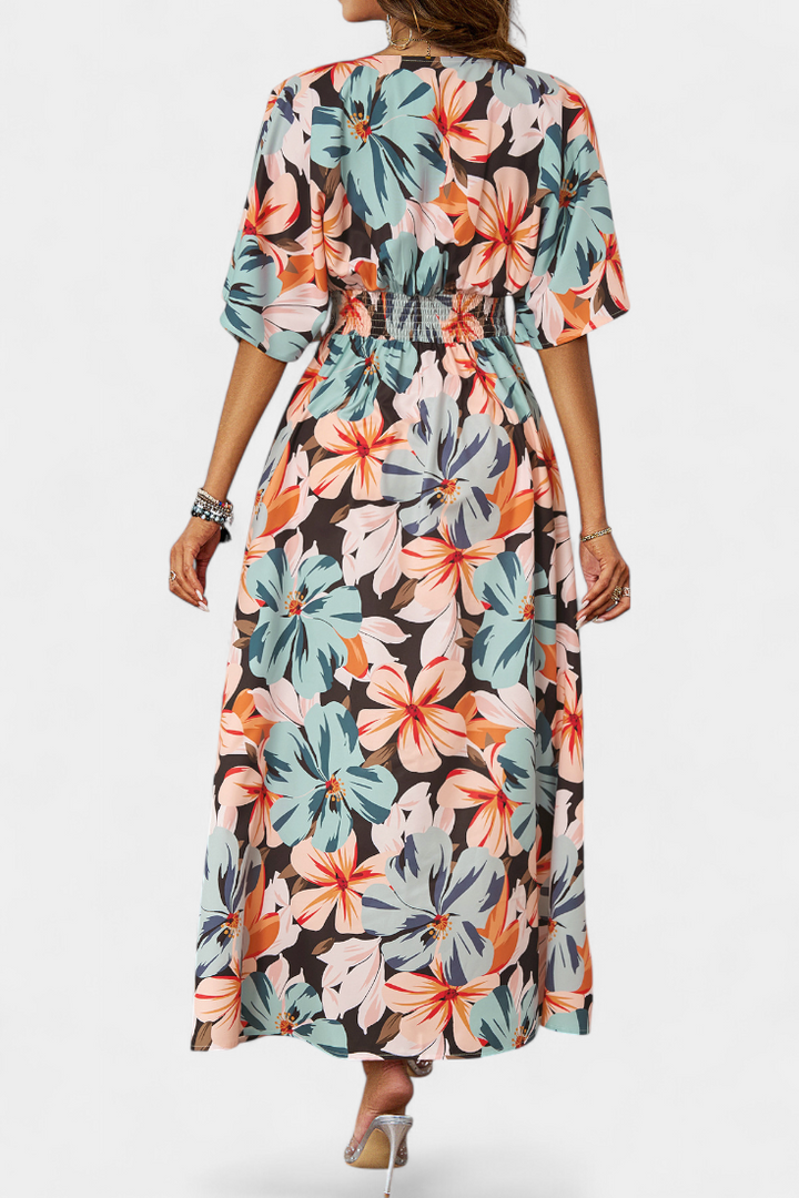 Robe Julie Longue avec Imprimé Floral et Décolleté Croisé