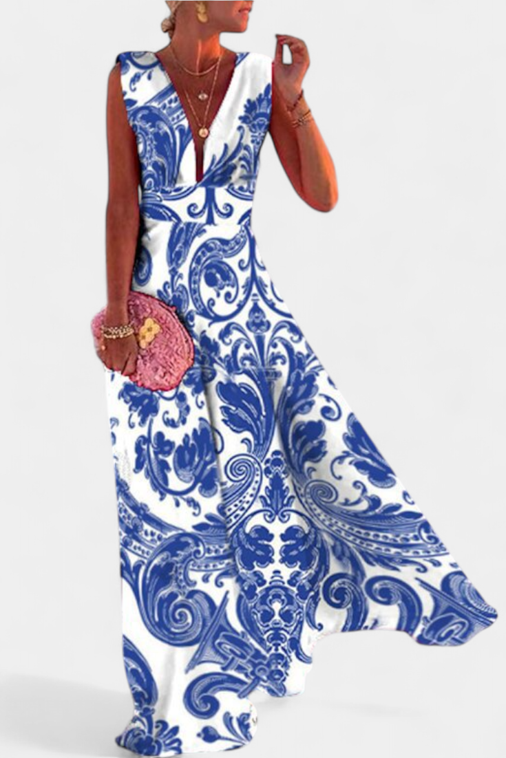 Robe Salma A Ligne avec Imprimé Minimaliste et Col en V