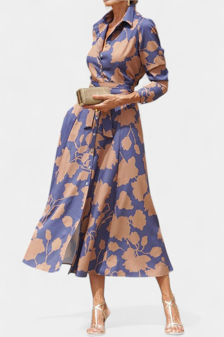Robe Midi Samaria à Boutons avec Col Floral