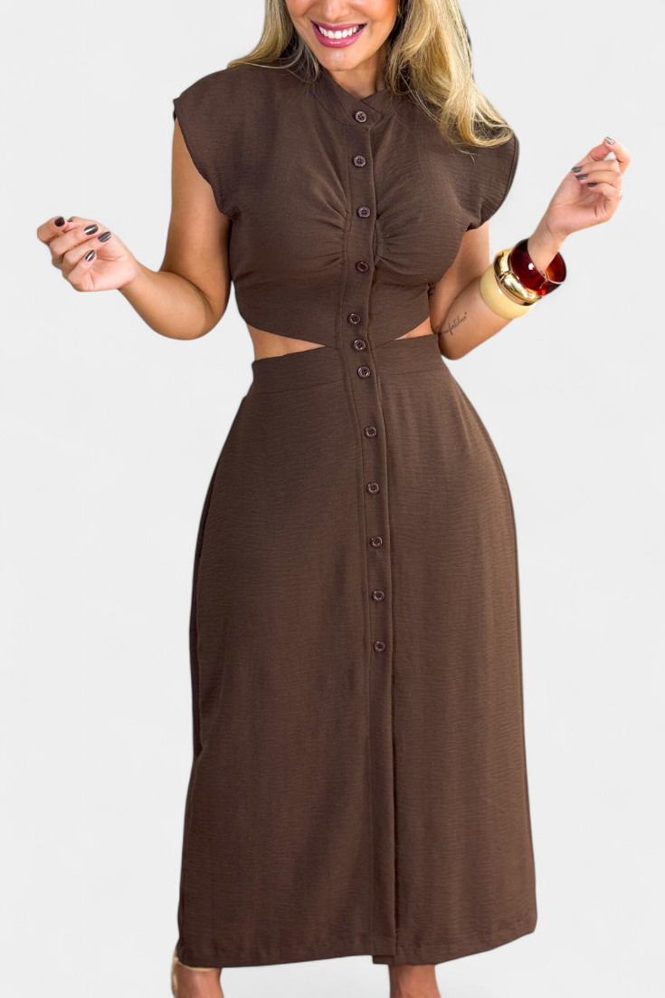 Griselda Robe Midi avec Boutons et Taille Ouverte