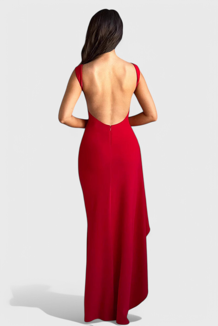 Robe Marion en Satin avec Dos Nu et Grande Fente