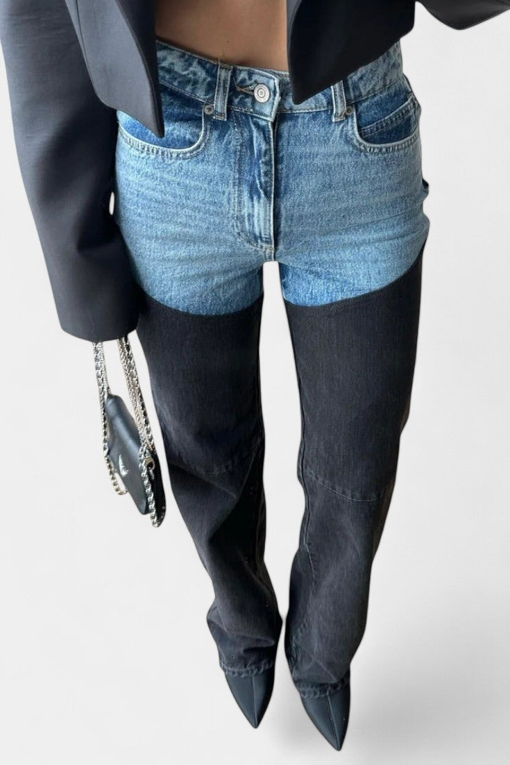 Jeans Mijie taille haute avec patchwork et jambe droite