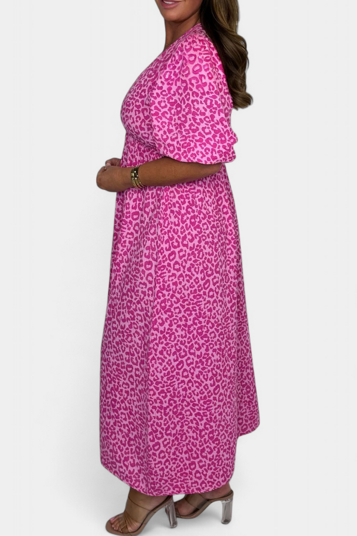 Ercilia Robe Midi avec Imprimé Vibrant et Manches Bouffantes