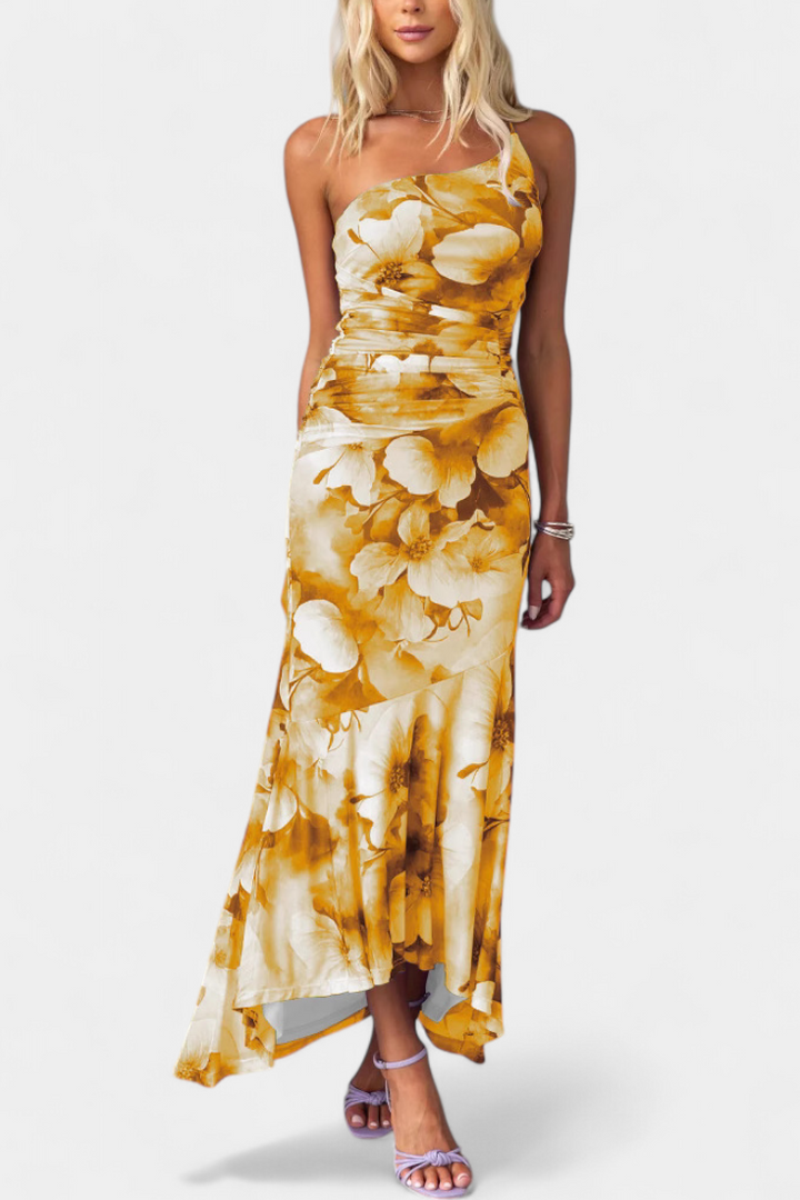 Abigail Robe Longue Fleurie à Une Seule Manche