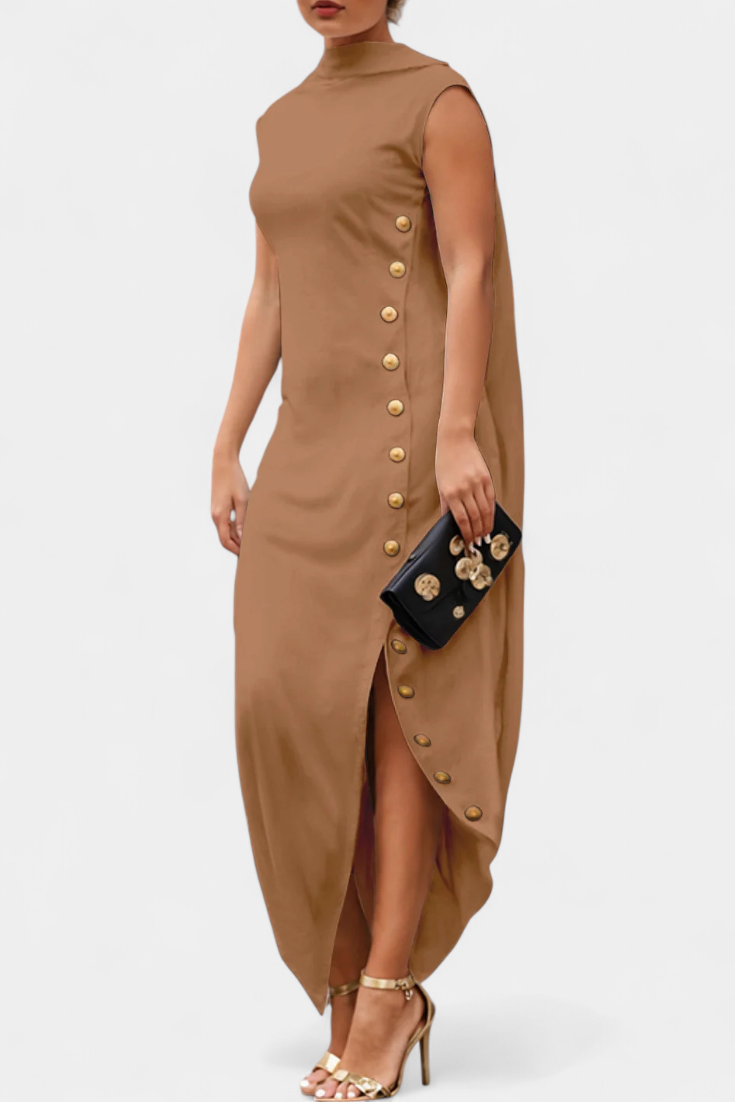 Robe Asymétrique Aphrodite avec Boutons Dorés Décoratifs