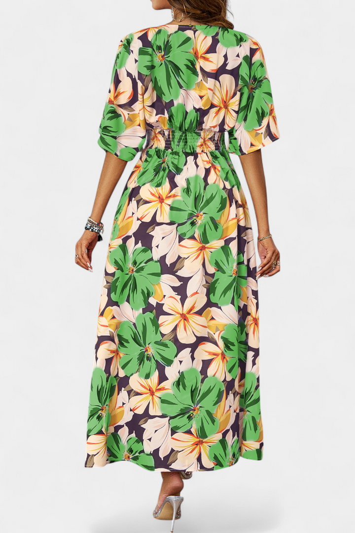 Robe Julie Longue avec Imprimé Floral et Décolleté Croisé