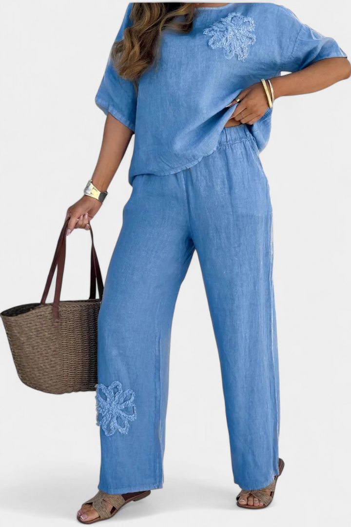 Ensemble Natalia en Lin Brodé avec Silhouette Décontractée