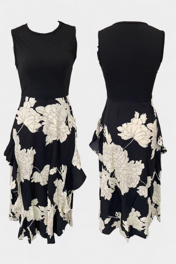 Robe Raquel avec Top en Tricot et Jupe Florale avec Fente