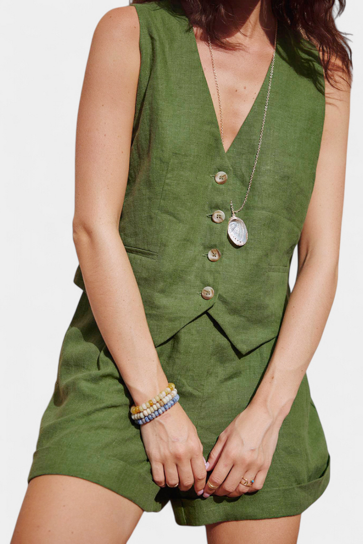 Jennifer Ensemble Gilet et Shorts en Lin Coton