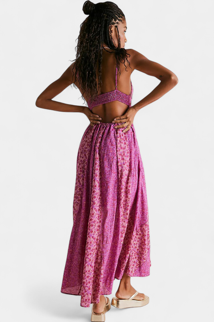 Robe Boho Florale Lexa en Chiffon avec Dos Nu