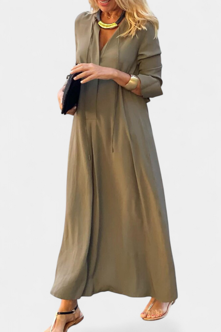 Robe Verónica à Manches Longues avec Décolleté en V