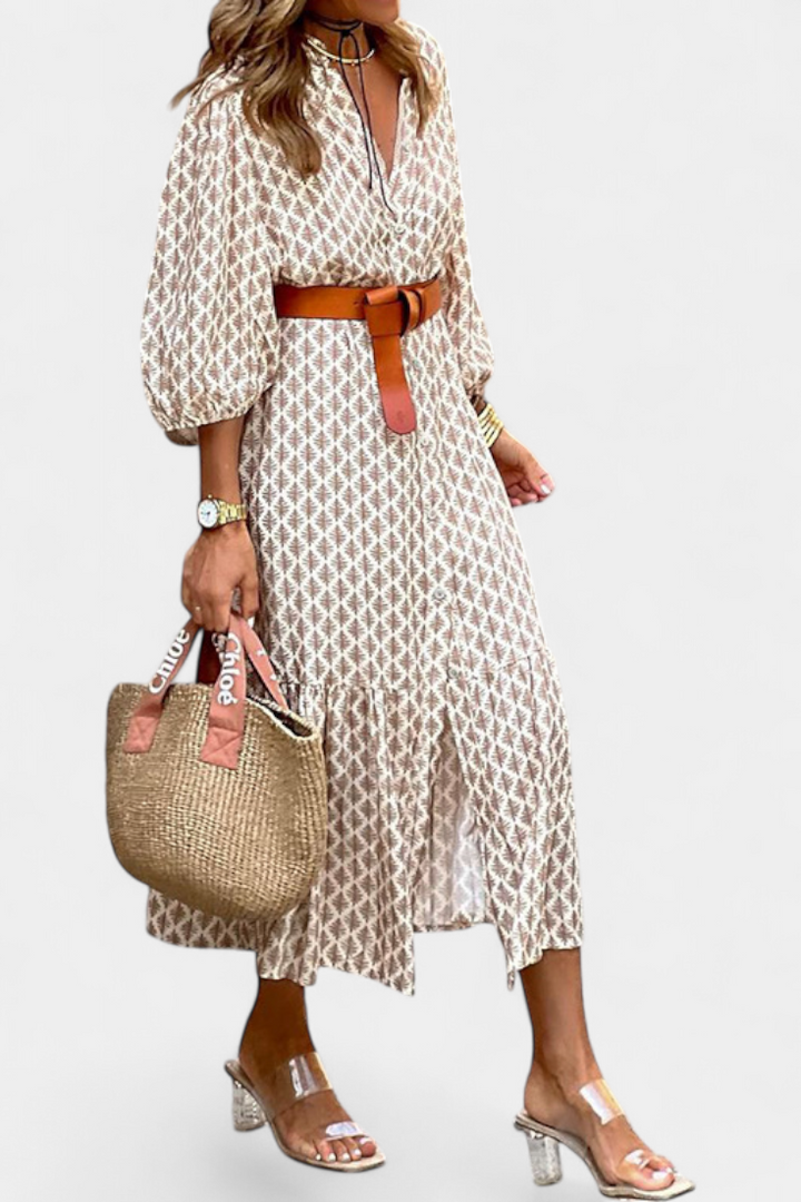 Robe Midi Antonia avec Ceinture Ajustable et Boutons