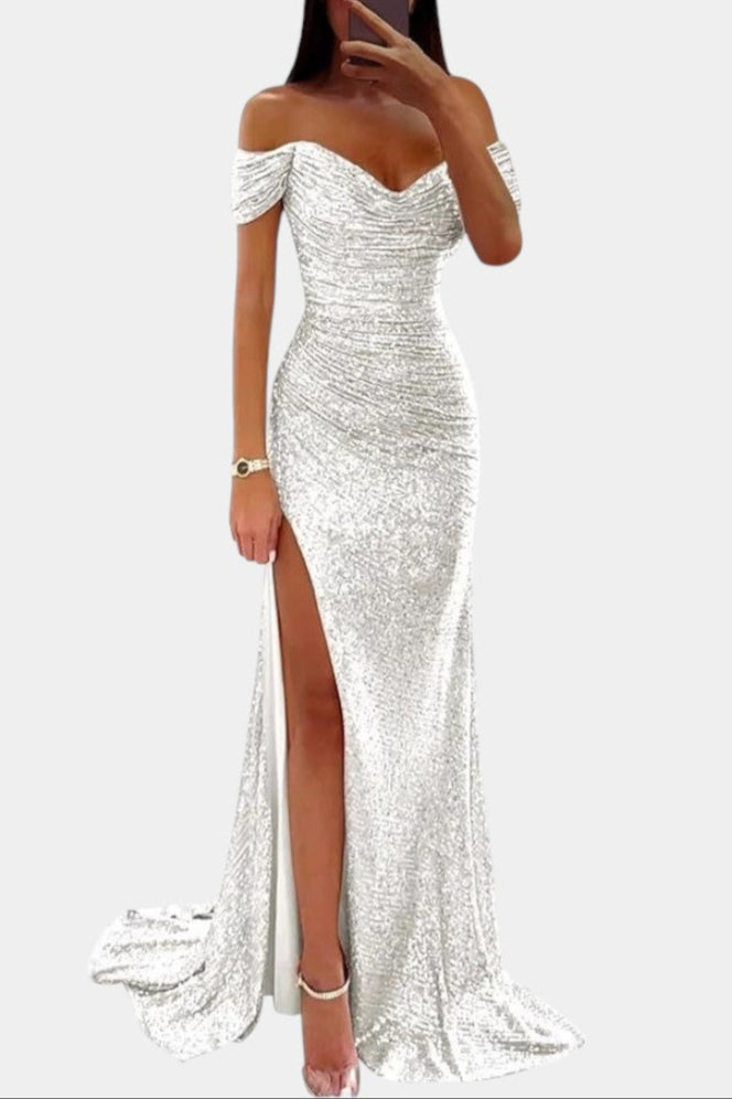 Robe Sirène Sans Épaules avec Paillettes