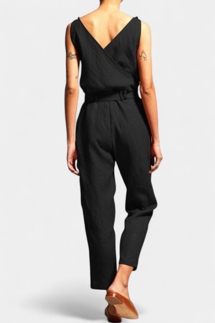 Maggie Mono Sans Manches avec Décolleté en V et Ceinture Croisée en Coton