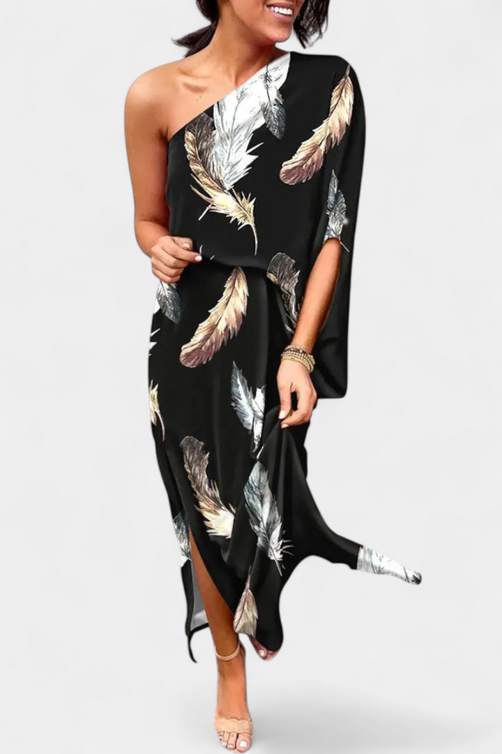 Robe Carlena à Épaule Dénudée avec Imprimé Romantique
