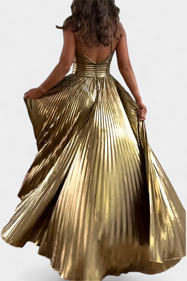 Robe Maxi Métallique Aikaterini avec Col Croisé et Fente
