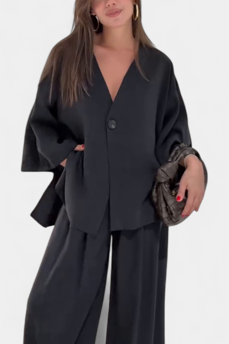 Eli Ensemble Oversize de Top à Col en V et Pantalon Droit