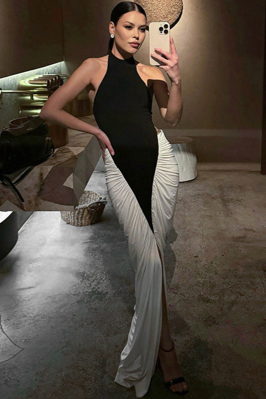Ariana Robe Midi Bicolore avec Plis