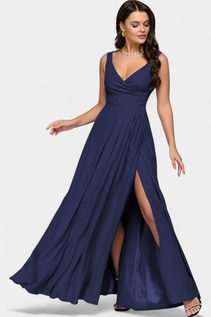 Rocío Robe Longue avec Drapé Frontal et Décolleté Croisé