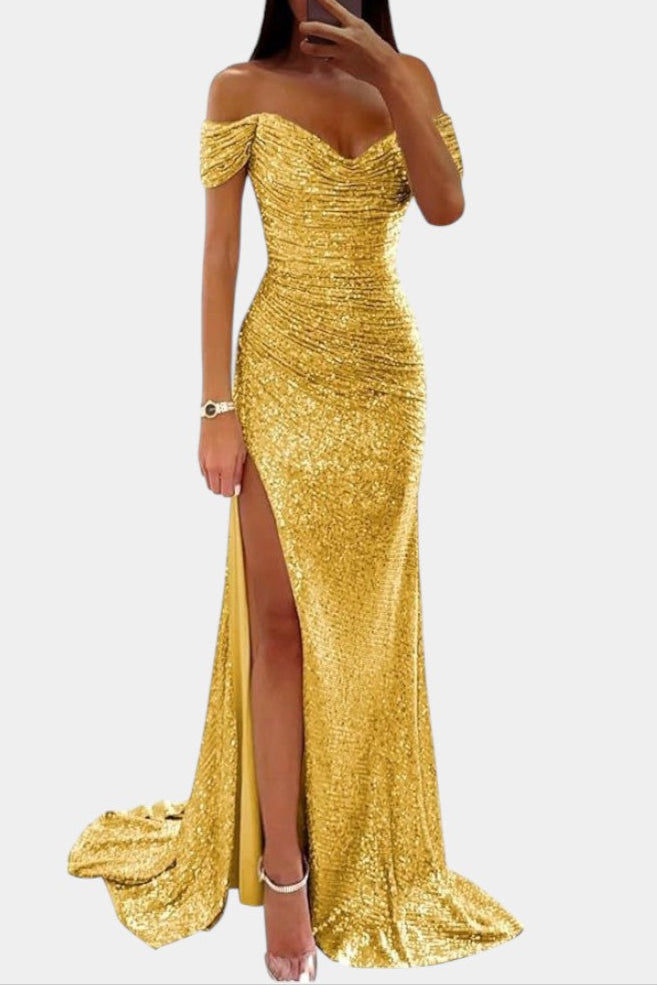 Robe Sirène Off-Shoulder avec Sequins