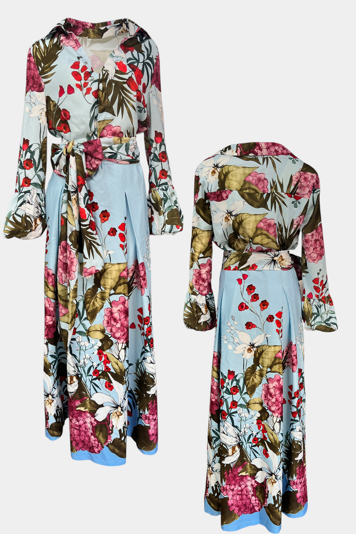 Sanne Ensemble Élégant Imprimé de Chemise et Pantalon Fluide