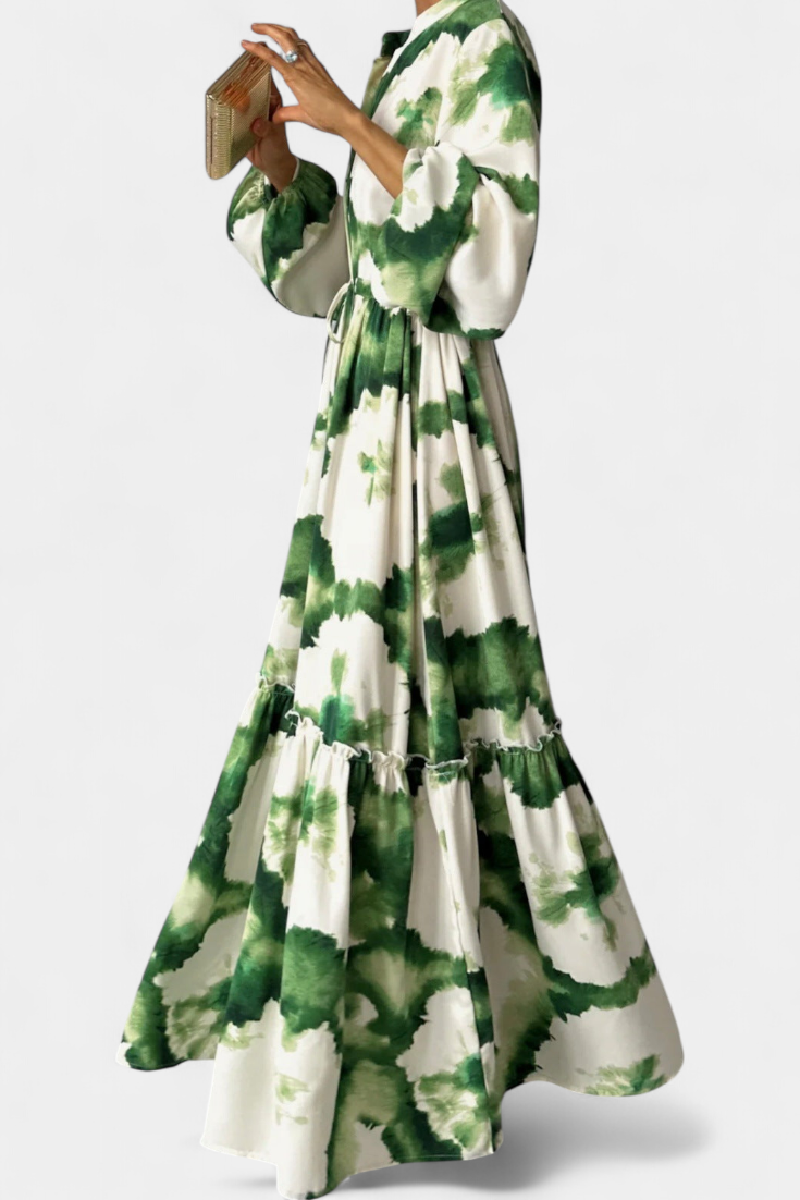 Robe Maxi María à Manches Longues avec Décolleté en V