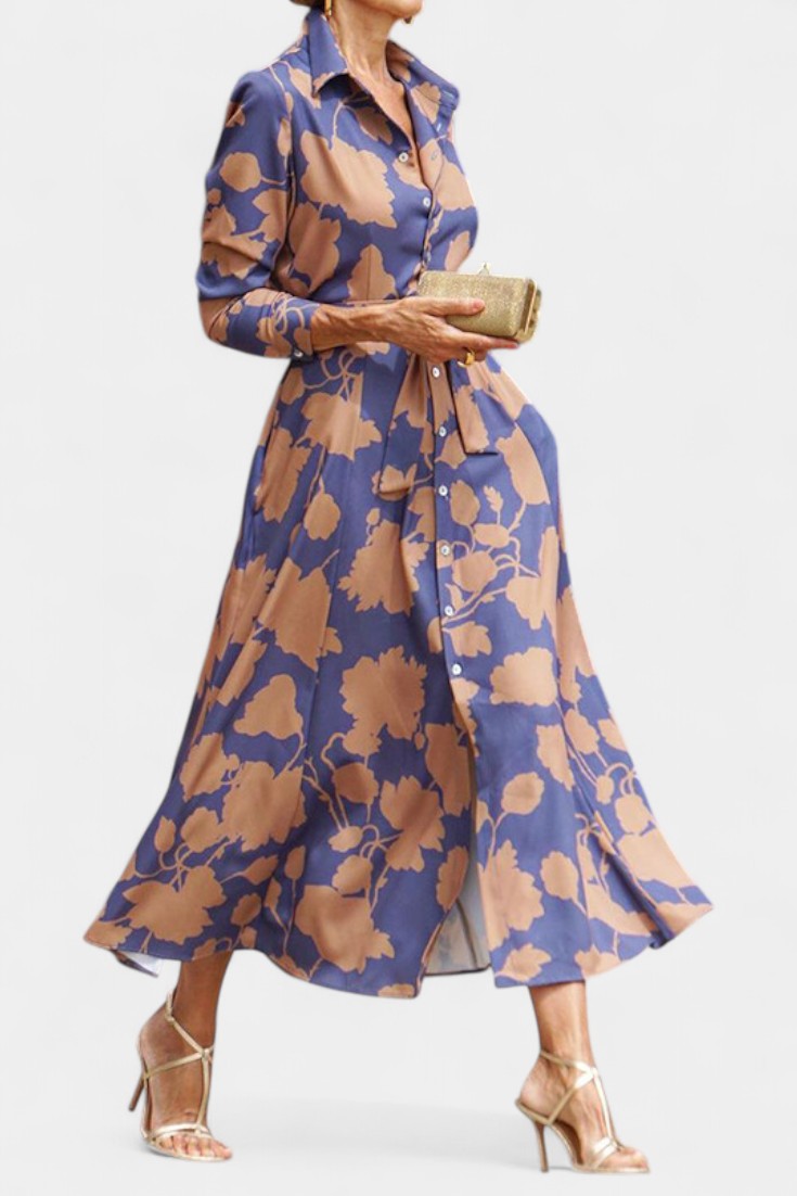 Robe Midi Samaria à Boutons avec Col Floral