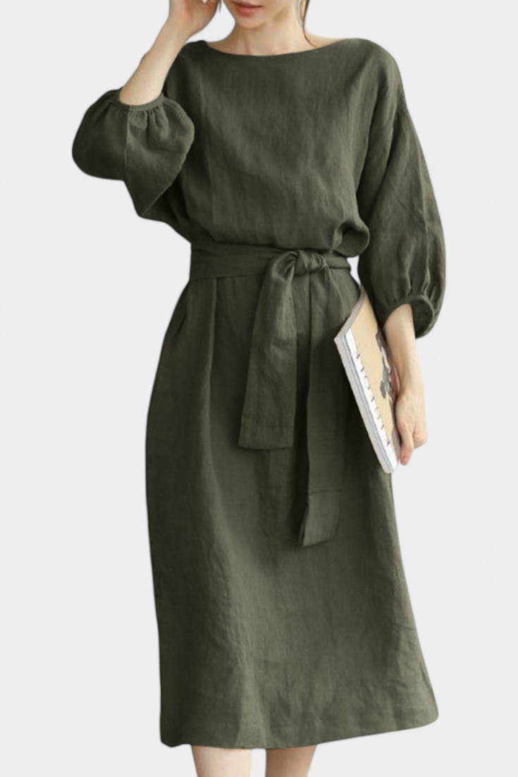 Robe Krisbel en Lin et Coton avec Ceinture Nœud