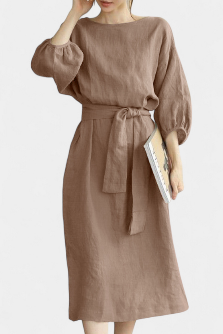 Robe Krisbel en Lin et Coton avec Ceinture Nœud
