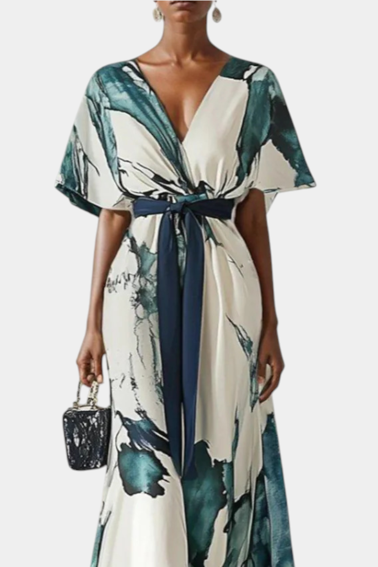 Robe Maliyah Imprimée avec Ceinture Nouée