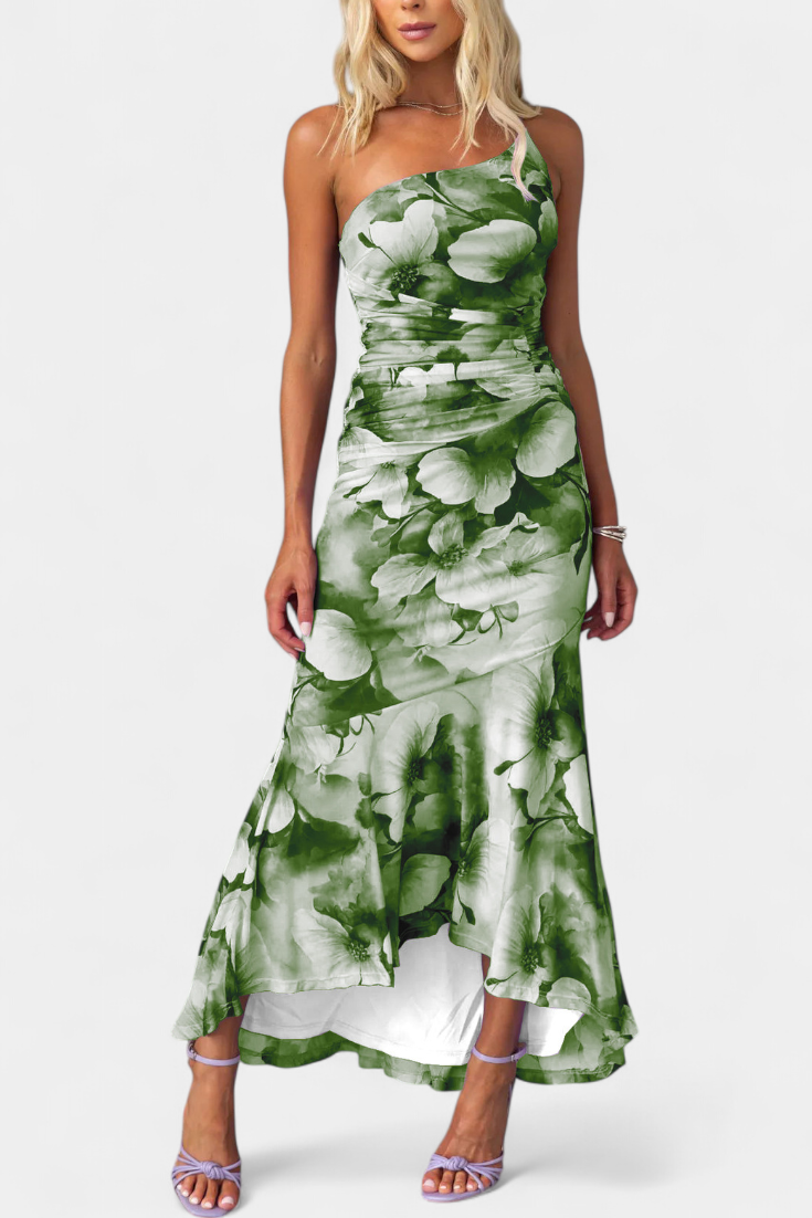 Abigail Robe Longue Fleurie à Une Seule Manche