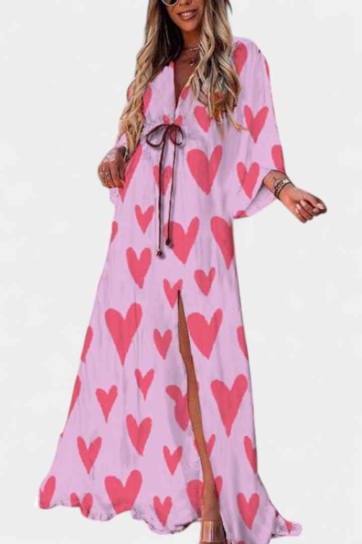 Robe Maxi Joelle Arc-en-ciel avec Décolleté en V et Manches Chauve-Souris