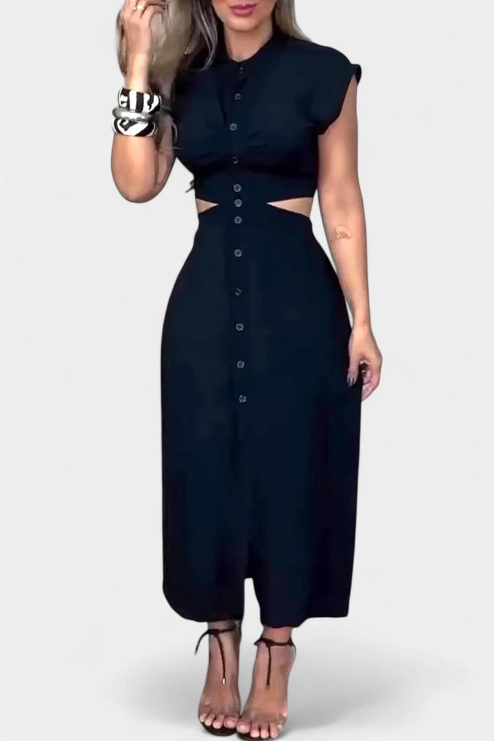 Griselda Robe Midi avec Boutons et Taille Ouverte