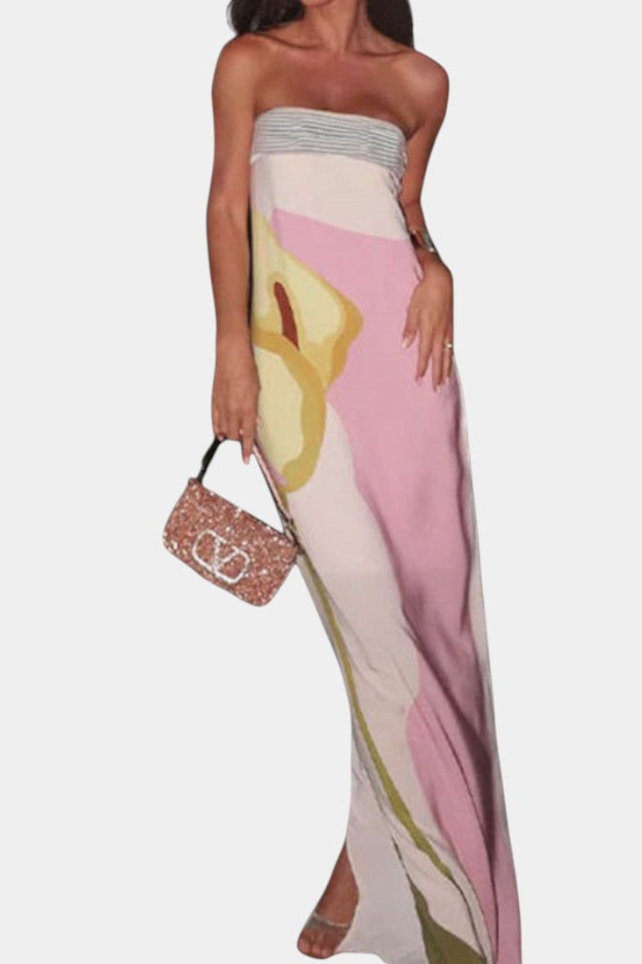 Robe Laura Sans Bretelles avec Imprimé Floral