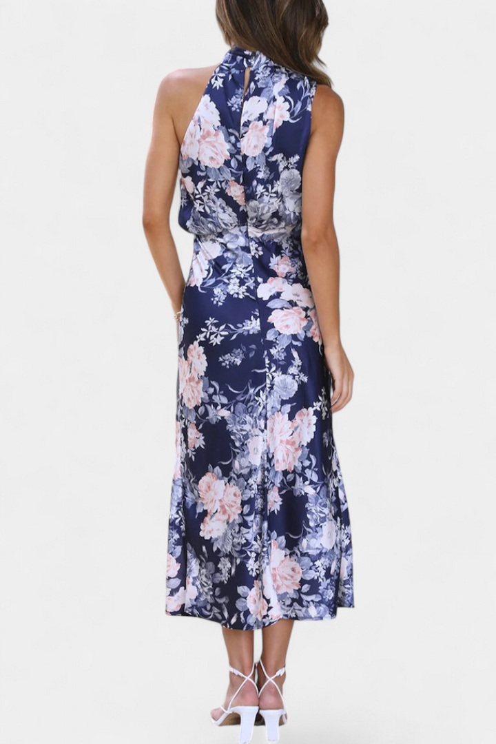 Robe Maxi Fleurie Lisa avec Col Halter et Taille Élastique