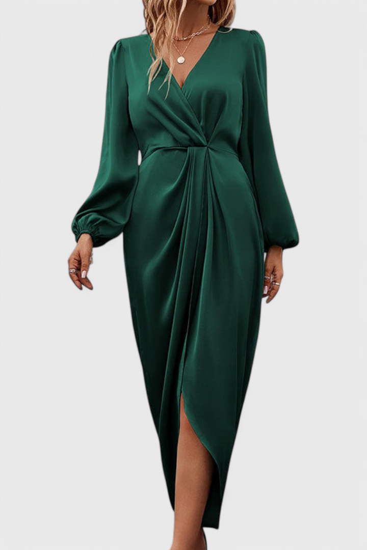 Giada Robe Longue Élégante avec Décolleté en V et Fente Latérale