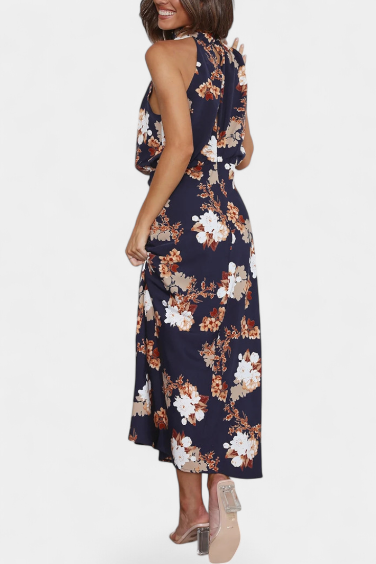 Robe Maxi Fleurie Lisa avec Col Halter et Taille Élastique