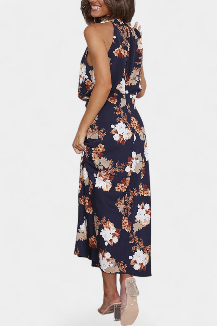 Robe Maxi Fleurie Lisa avec Col Halter et Taille Élastique