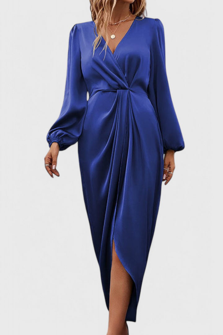 Giada Robe Longue Élégante avec Décolleté en V et Fente Latérale