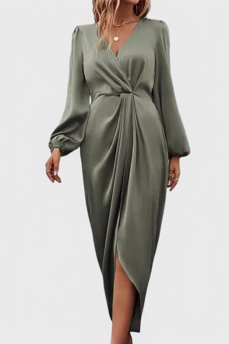 Giada Robe Longue Élégante avec Décolleté en V et Fente Latérale