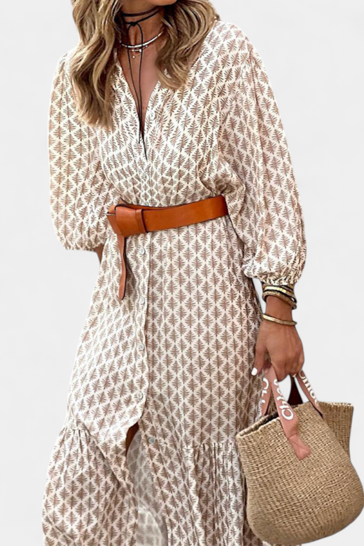 Robe Midi Antonia avec Ceinture Ajustable et Boutons