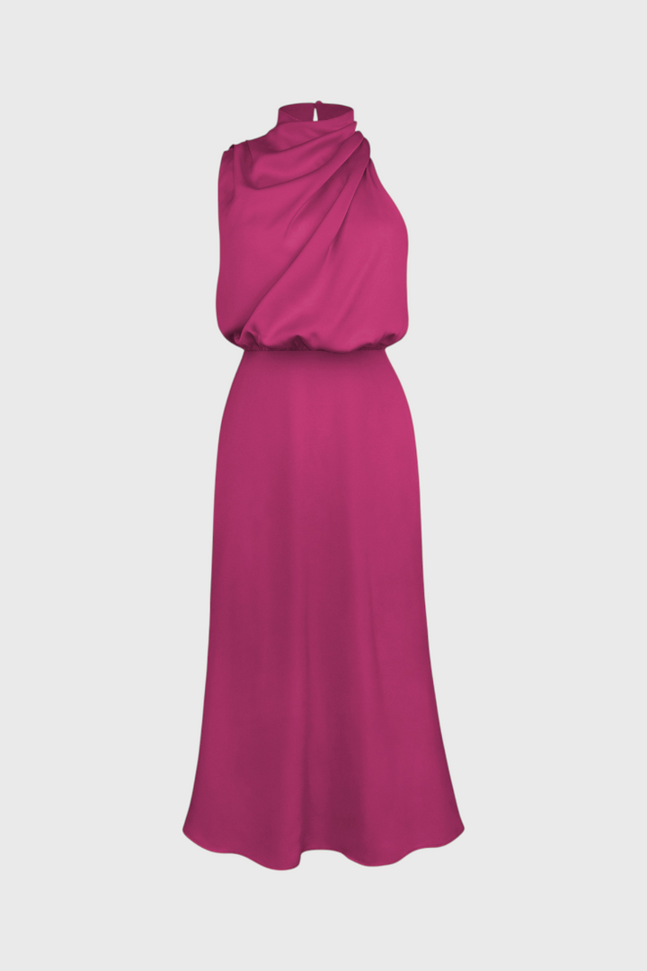 Rina Robe Élégante à Col Halter Drapé