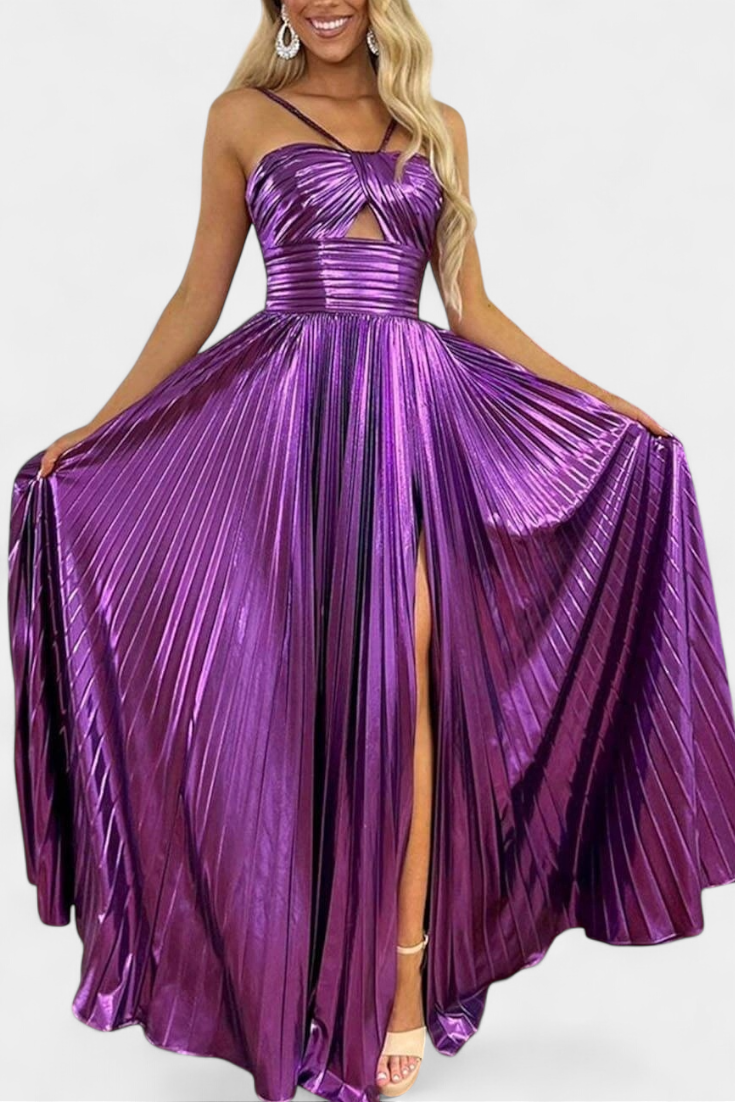 Robe Maxi Métallique Aikaterini avec Col Croisé et Fente