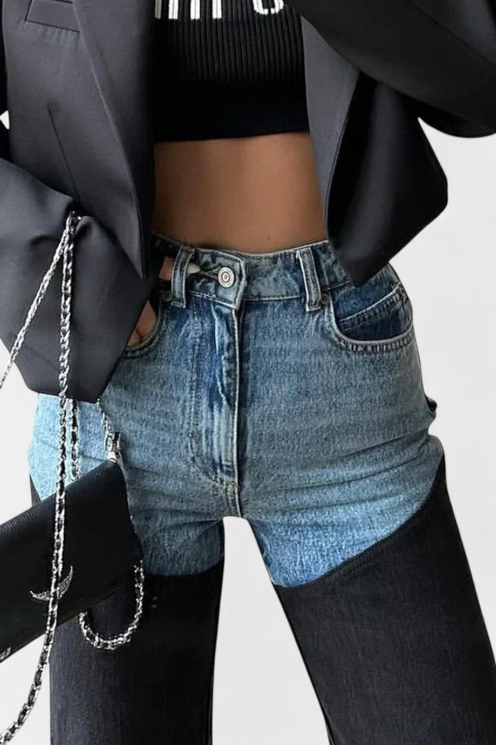 Jeans Mijie taille haute avec patchwork et jambe droite