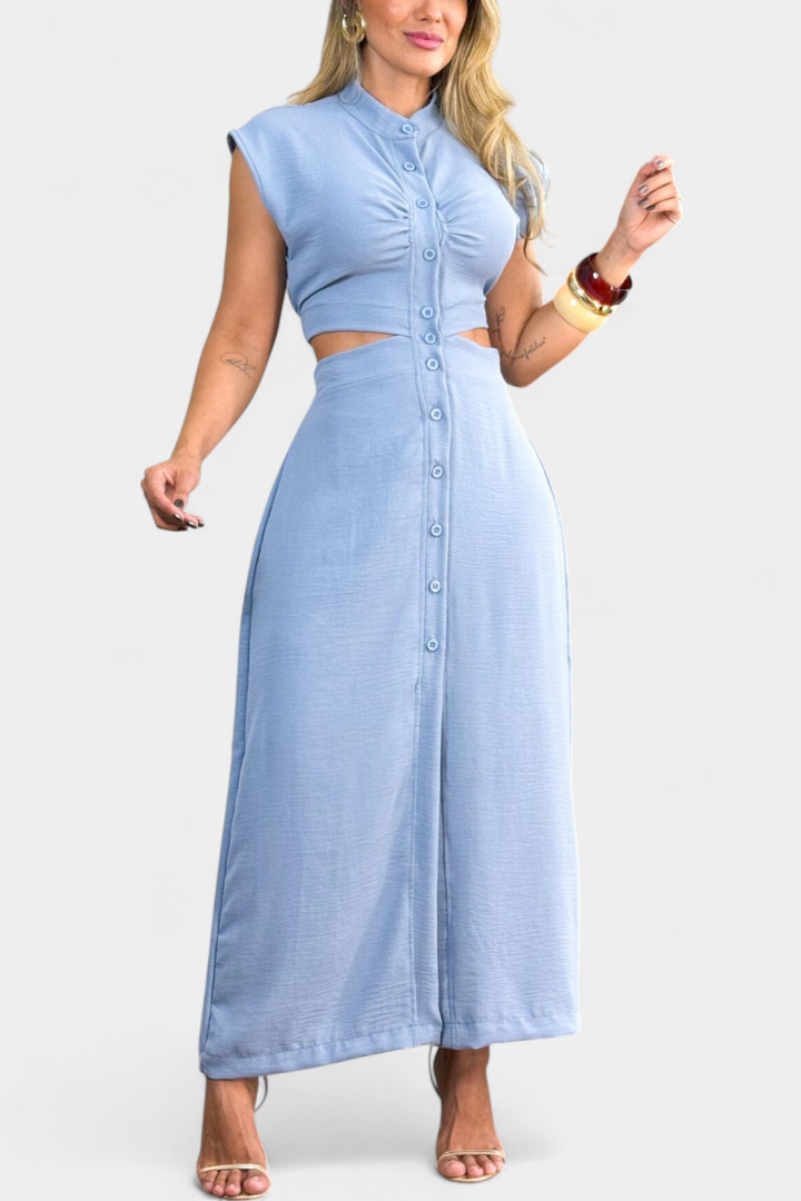 Griselda Robe Midi avec Boutons et Taille Ouverte