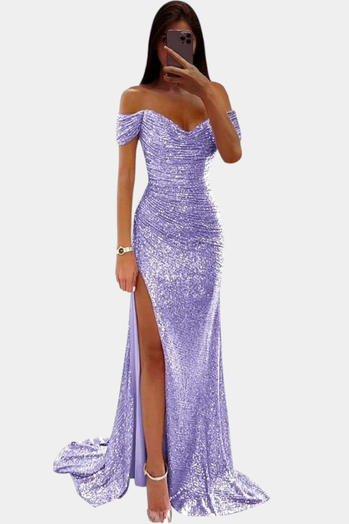 Robe Sirène Sans Épaules avec Paillettes