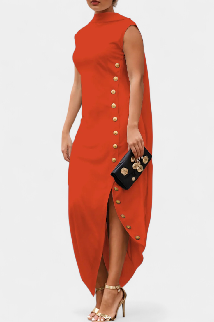 Robe Asymétrique Aphrodite avec Boutons Dorés Décoratifs