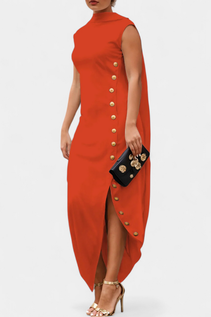 Robe Asymétrique Aphrodite avec Boutons Dorés Décoratifs